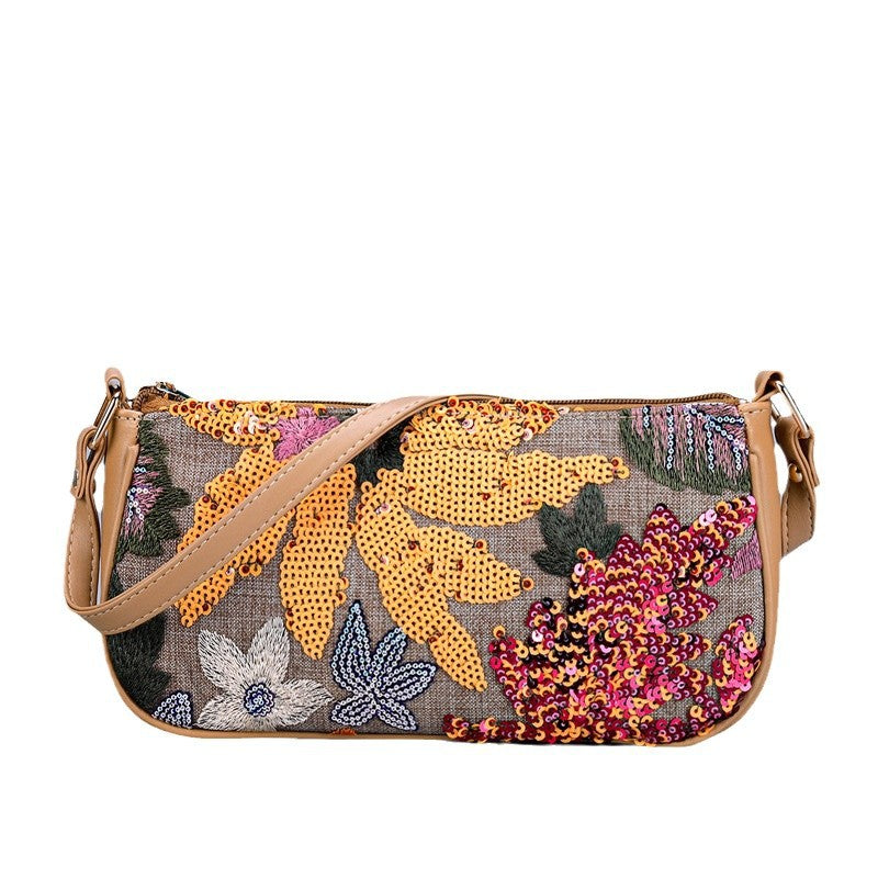 Wholesale sequin embroidered flower shoulder bag